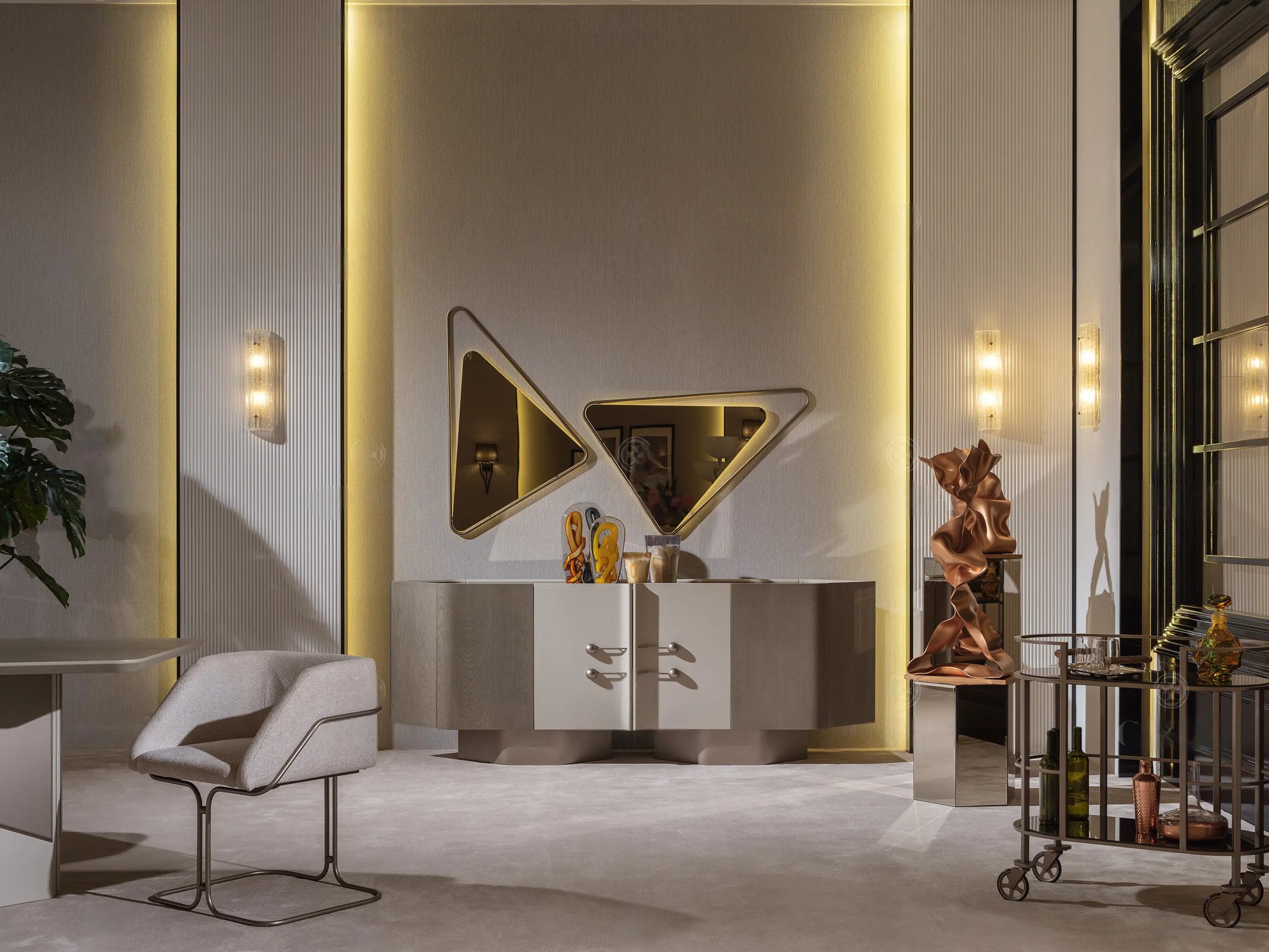 Side view of Ricamo dining chair with sideboard