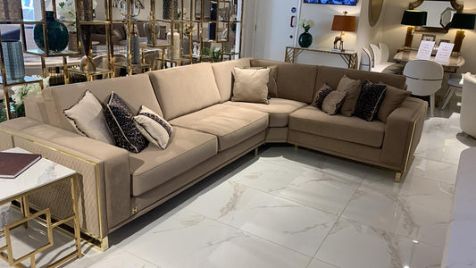 Uluda Beige Corner Sofabed with Gold Frame – Front View