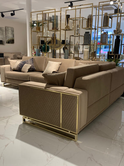Close-up of Beige Upholstery and Gold Frame Detail – Uluda Sofabed
