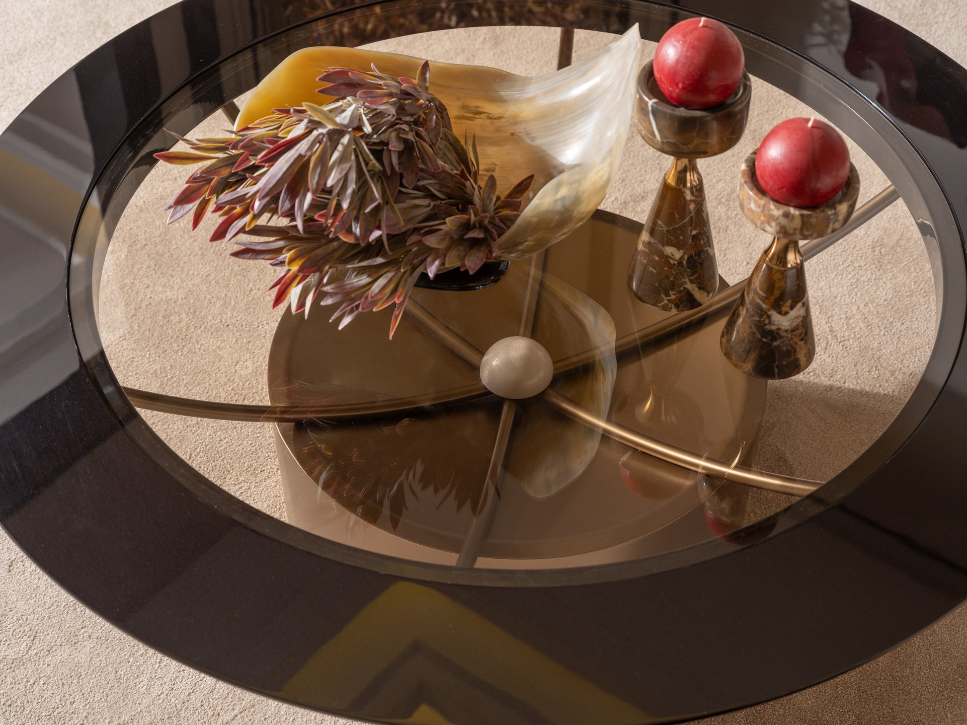 Zenith dining coffee table with top glass