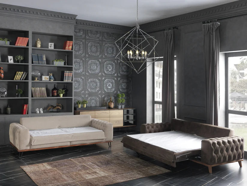 ANKA 3 seater Brown  sofa bed with wooden legs in luxury home