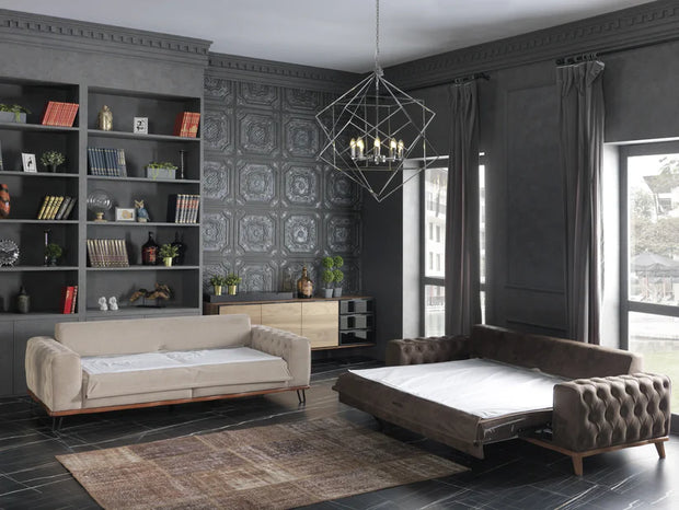 ANKA 3 seater Brown  sofa bed with wooden legs in luxury home
