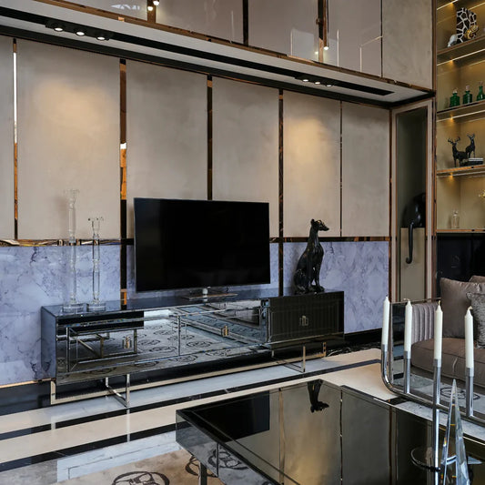 Front view of Belgrad TV Stand with ample storage