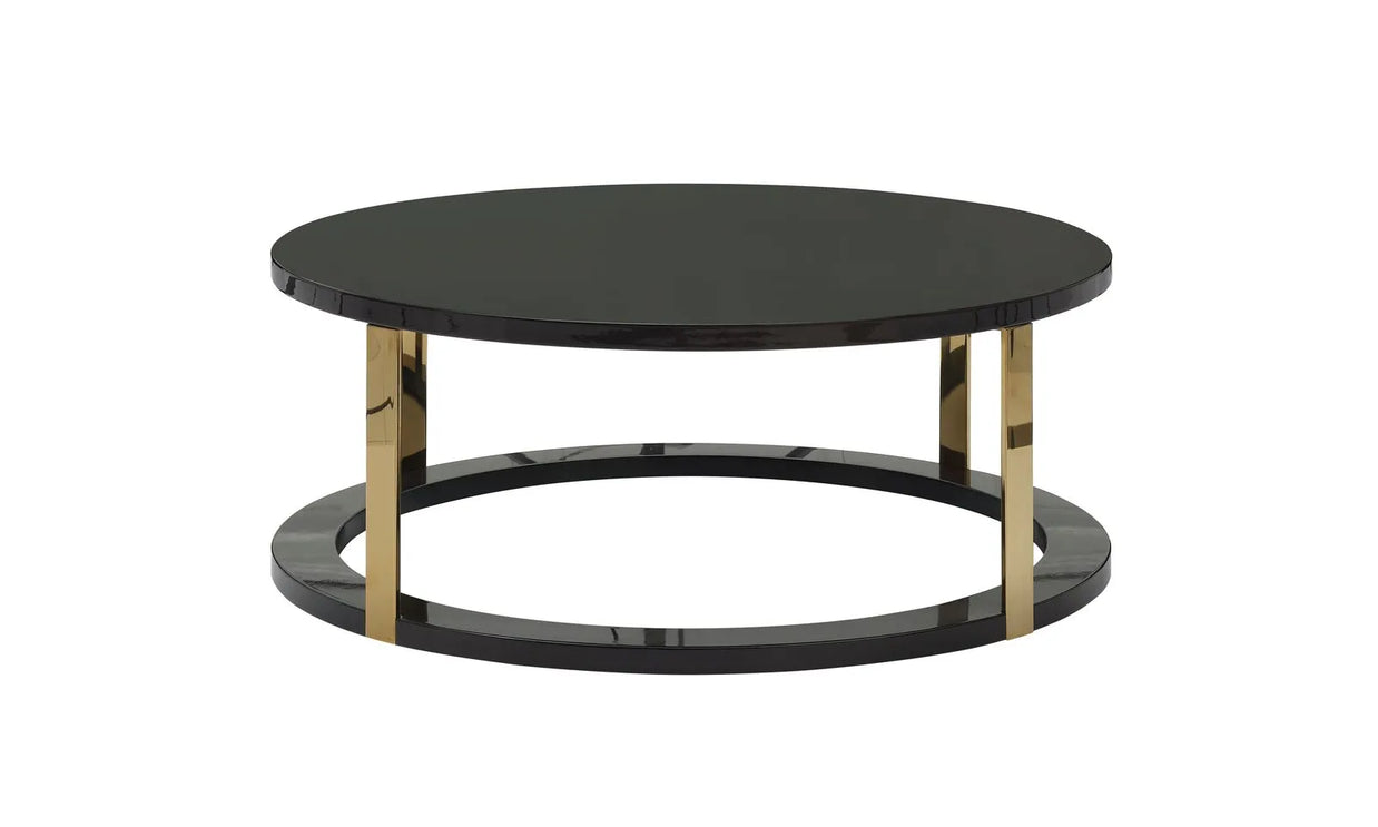 Braga round coffee table in black with gold accents