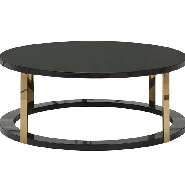Braga round coffee table in black with gold accents