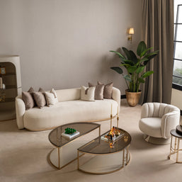 Calista sofa set in modern living room with 4-seater and armchair