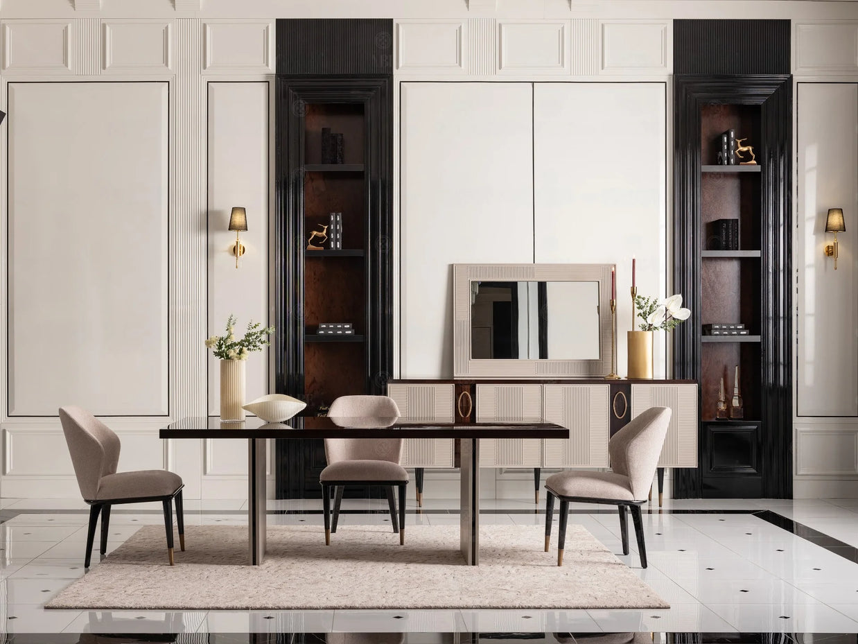 Complete dining room with Casto Dining Table and matching chairs