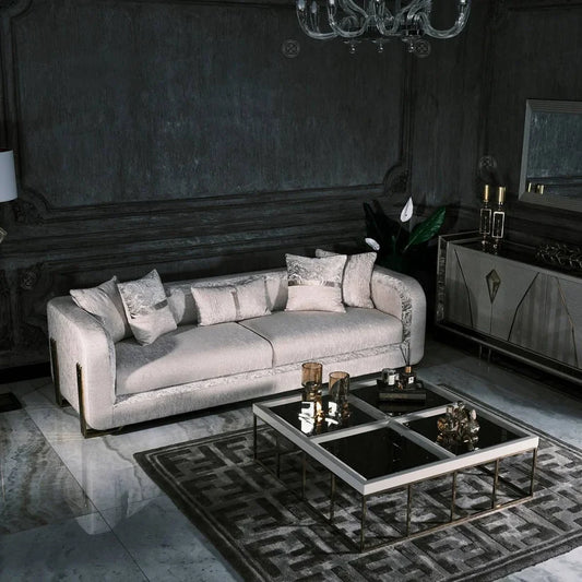 Como 4-in-1 modular coffee table styled in a dark luxury  living room