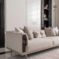 4 Seater Sofa with Leather Upholstery Side part view, part of the Ecrue Sofa Set, showcasing premium craftsmanship. Luxe Life Furniture.
