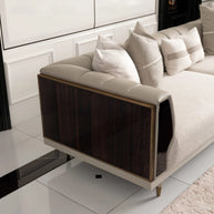 Ecrue Living Room Couch Set showcasing its side profile with a luxe design.