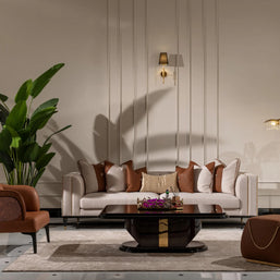 Nevada Sofa Set 4 seater standard sofa, coffee table, armchair, and puff. Luxe Life Furniture.