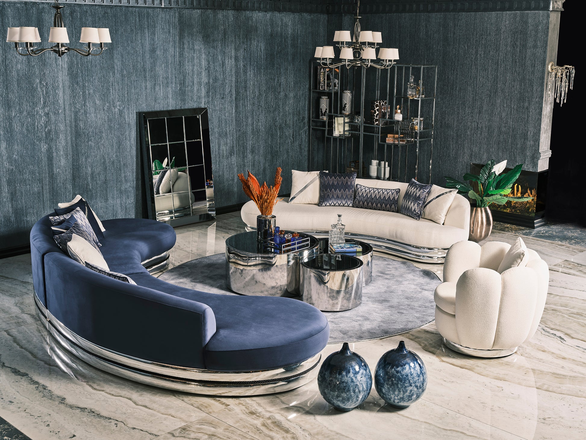 Ferre curved 5 seater sofa in a modern living room