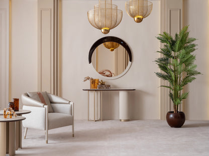 Florance console table in modern entryway setting with artwork