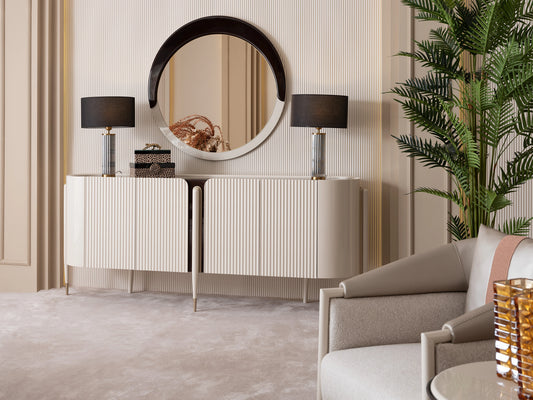 Modern luxury dining room featuring Florance table and seats