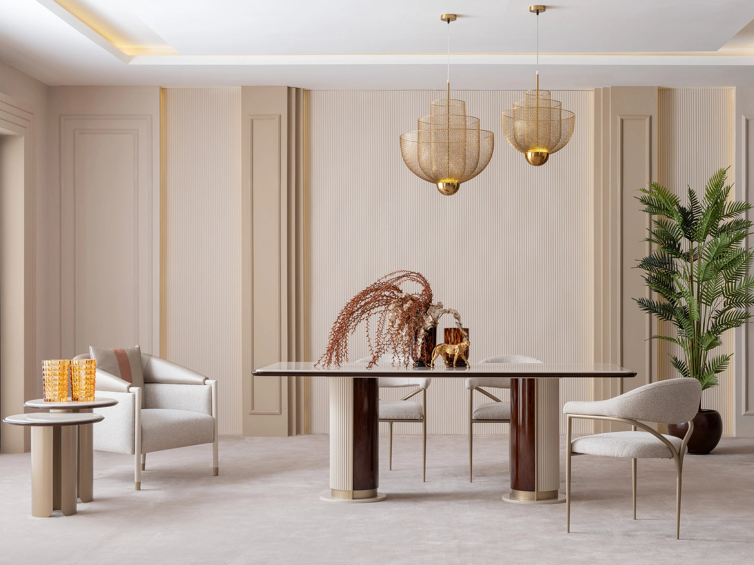 Modern luxury dining room featuring Florance table and seats