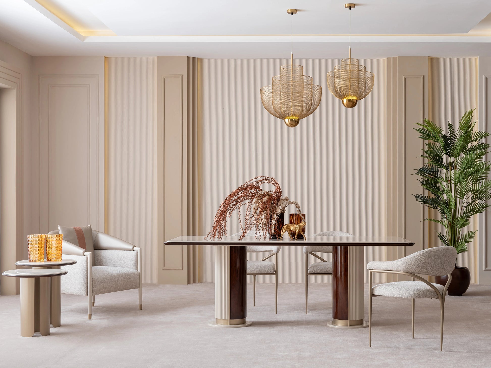 Modern luxury dining room featuring Florance table and seats