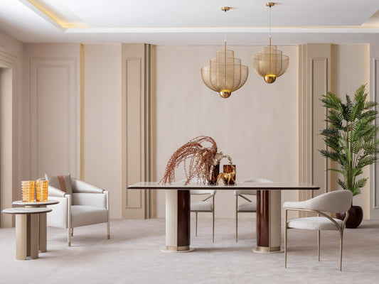 Modern luxury dining room featuring Florance table and seats