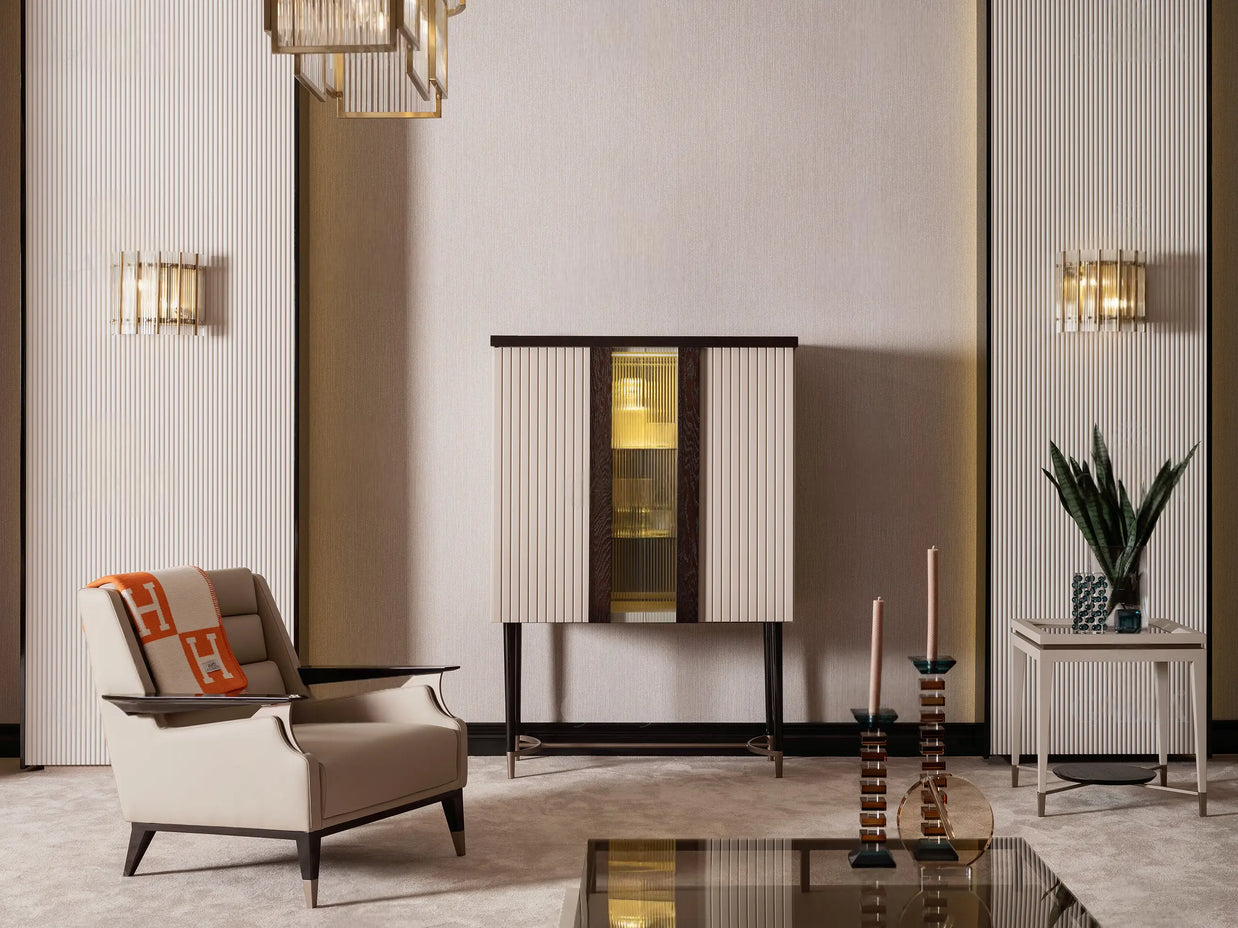  Galante Bar Unit, part of the Galante Dining Set, home bar storage. Luxe Life Furniture.