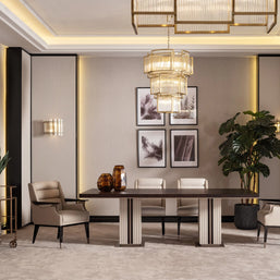 Galante Dining Table, part of the Galante Dining Set, full view from the side. Luxe Life Furniture.