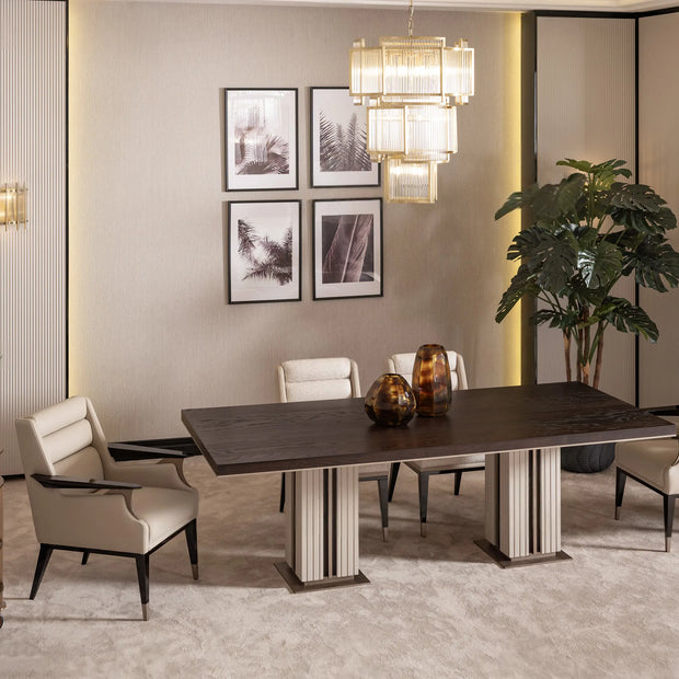Galante Dining Table, part of the Galante Dining Set, full view from top and side. Luxe Life Furniture.