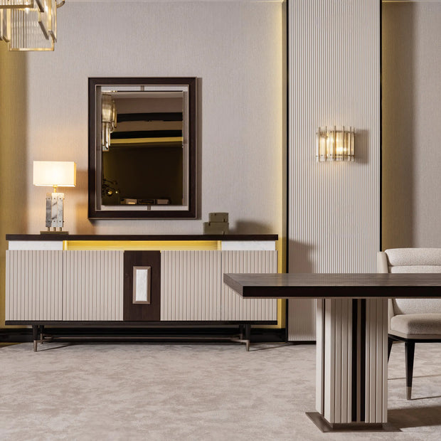 The Galante Sideboard with Mirror, showing its storage and reflective surface.