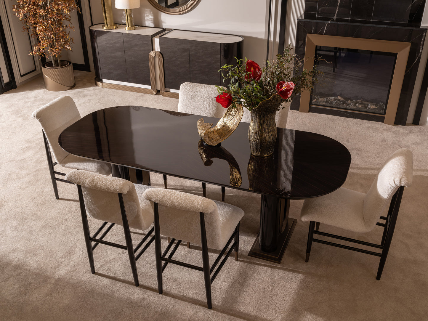 Zenith Dining Set – Modern Luxury Dining Room Furniture with Artistic Accents
