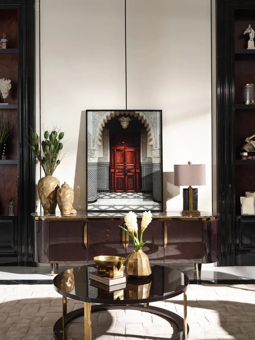 Luxury round coffee table with gold accents