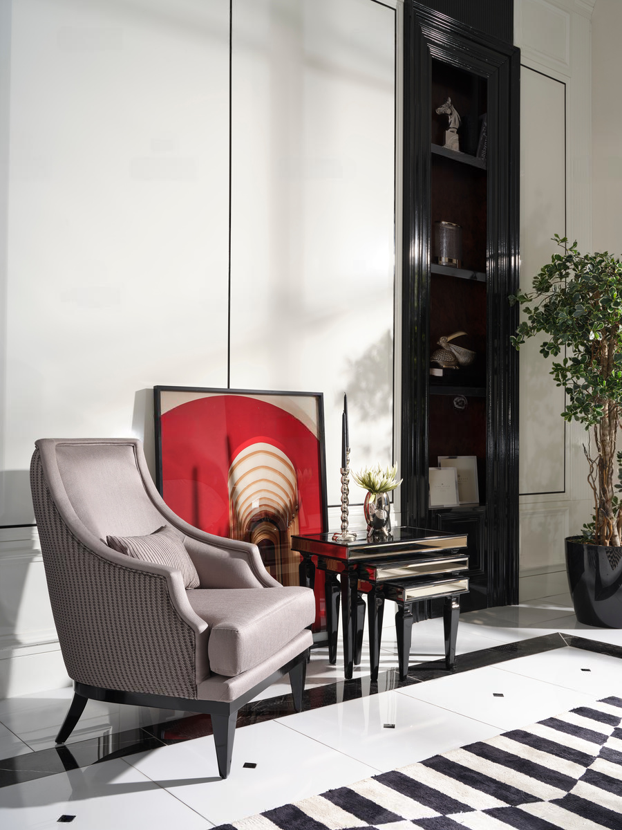 Armchair with Nesting Table from the Havana Sitting Room Furniture Set, arranged in a stylish and functional living room. Luxe Life Furniture.