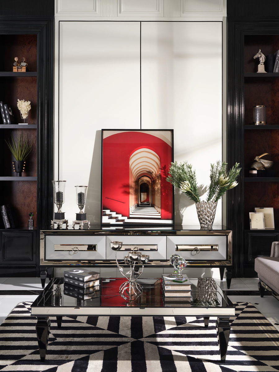 TV Unit from the Havana Sitting Room Furniture Set, featuring a full view of the Coffee Table in a stylish living room. Luxe Life Furniture