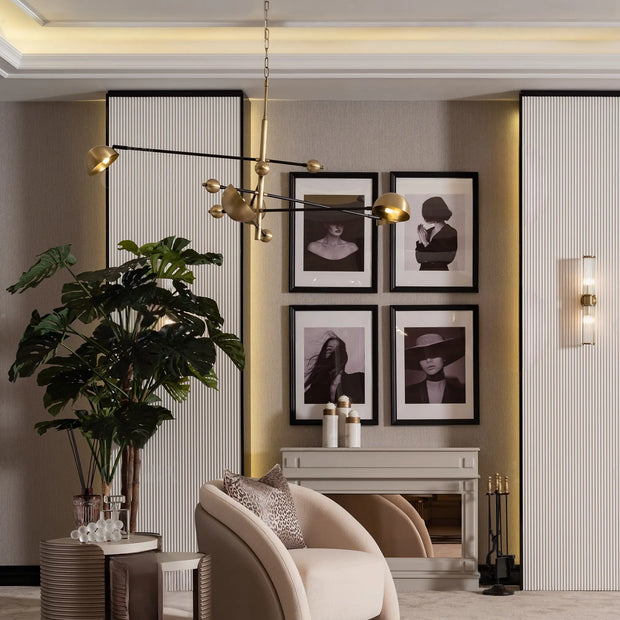 Side angle of Leora beige armchair with curved arms