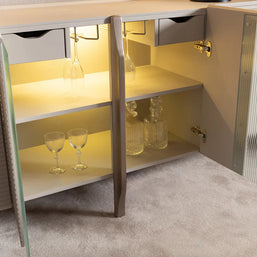 Home accessory piece: Leora sideboard styled with lamps