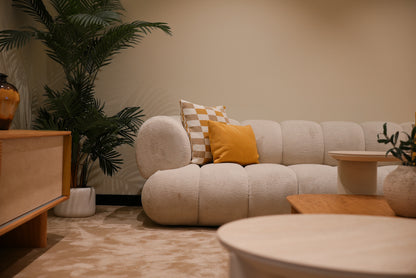 Lia lounge sofa module with plush cushions in cream fabric