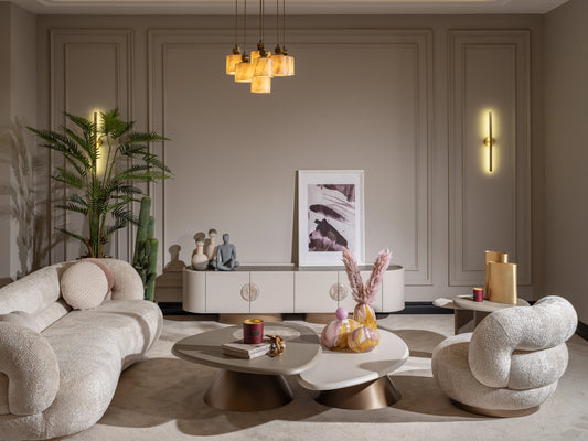 Oval white coffee table in a modern living room setting Oval white coffee table in a modern living room setting