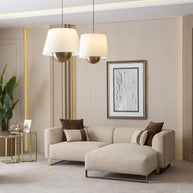 Massimo L Shaped Couch and nesting table, part of the Massimo Corner Sofa collection, showcasing stylish design and functionality. Luxe Life Furniture.