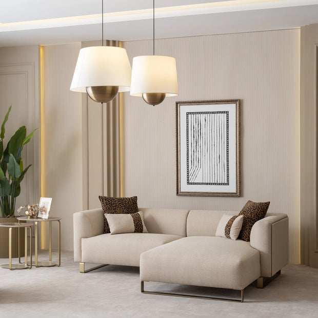 Massimo L Shaped Couch and nesting table, part of the Massimo Corner Sofa collection, showcasing stylish design and functionality. Luxe Life Furniture.