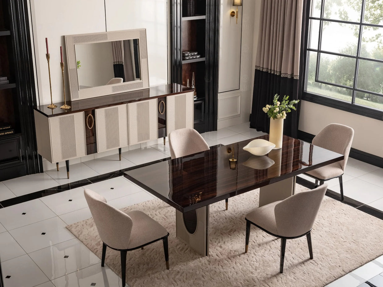 Matching dining set and sideboard in coordinated design