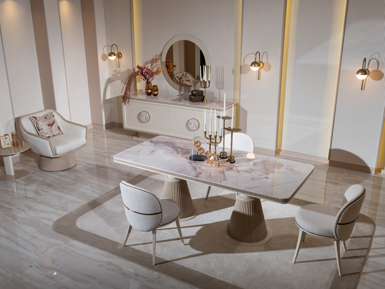 Close-up of Belezza table surface and craftsmanship