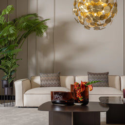 Close-up of Moka sofa lounge module with soft beige fabric