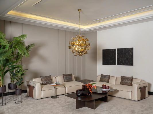 Moka modular sofa set in beige with luxury living room setup