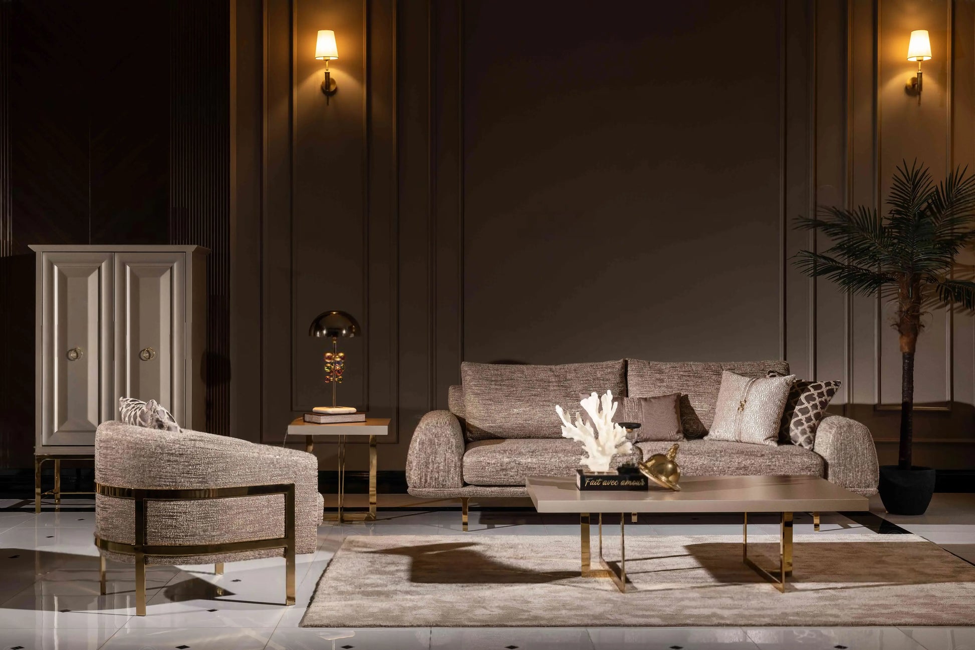 Nepal Dining Set coffee table, side table, and display unit. Luxe Life Furniture.