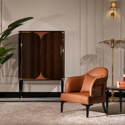  Nevada Sofa Set armchair with bar unit behind and side table. Luxe Life Furniture.