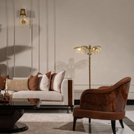 Nevada Sofa Set armchair side view, partial wooden frame sofa and coffee table. Luxe Life Furniture.
