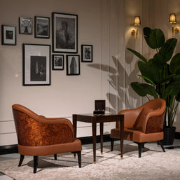 Nevada Sofa Set two armchairs with chess table, side view. Luxe Life Furniture.