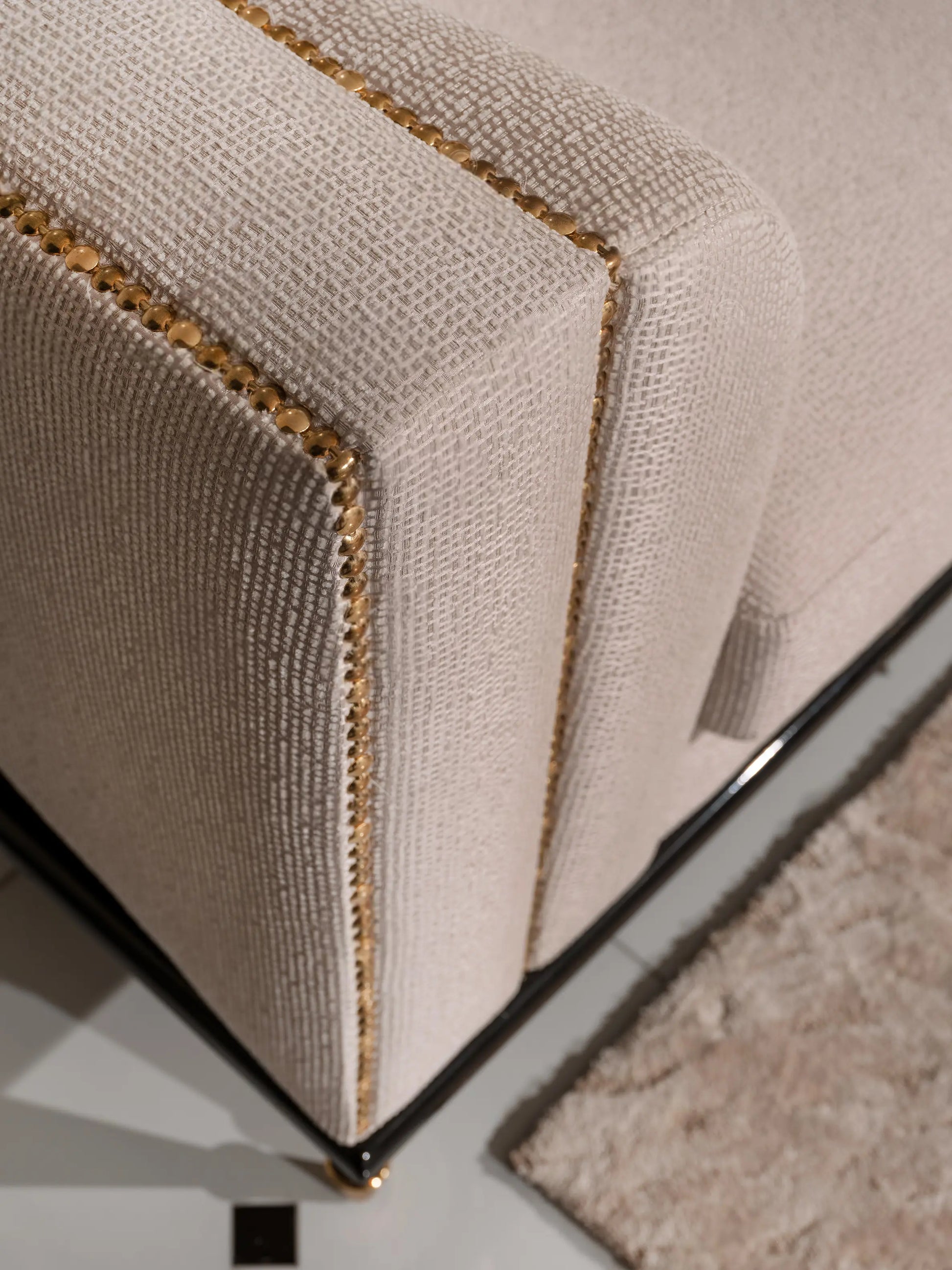 Nevada Sofa Set standard sofa side corner close-up. Luxe Life Furniture.