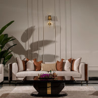 Nevada Sofa Set 4 seater wooden frame sofa, front view with coffee table. Luxe Life Furniture.