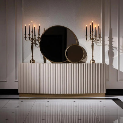 Odessa sideboard with mirrors, full view. Luxe Life Furniture.