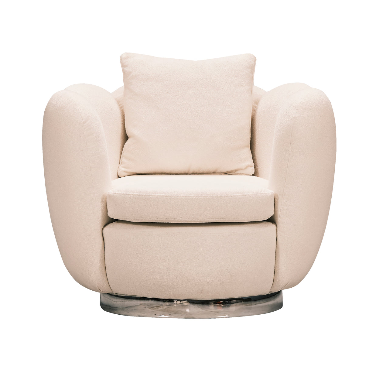 Plush contemporary armchair with metal base detail