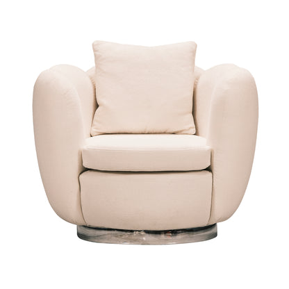 Plush contemporary armchair with metal base detail