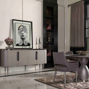 Porto round dining table and sideboard. Part of the Porto Dining Set. Luxe Life Furniture.