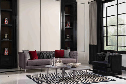 Porto 3-seater sofa with coffee tables and black armchair. Part of the Porto Sofa Set. Luxe Life Furniture.